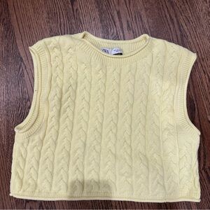 Zara Butter Yellow Knit Sweater Vest Cropped